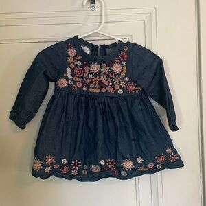 Mud Pie Denim Dress with Floral Embroidery